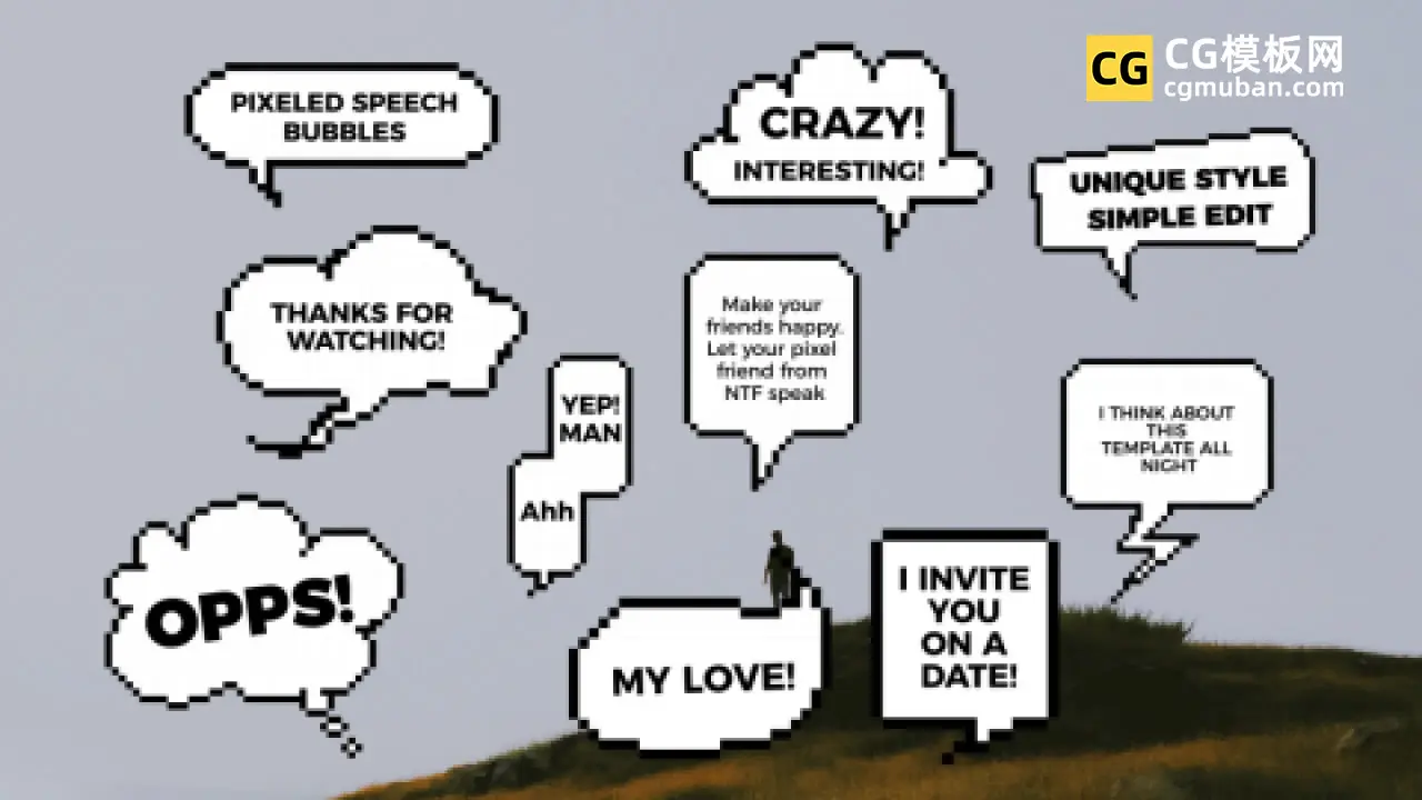 pr对话气泡 游戏动漫画卡通8bit像素化自媒体说话聊天对话框插图