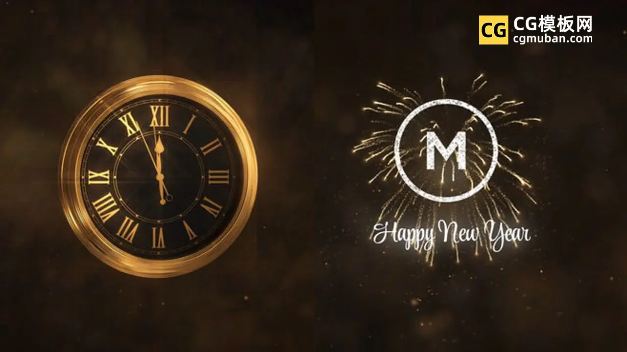 金色粒子烟花Pr模板 10秒时钟旋转新年倒数计时 Premiere模板 New Year Unique Countdown插图
