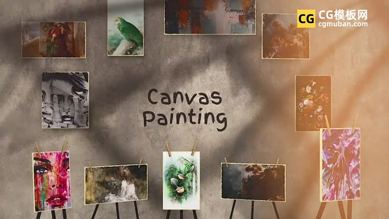 画廊相册模板 9个模块化照片墙场景 艺术画作展览宣传