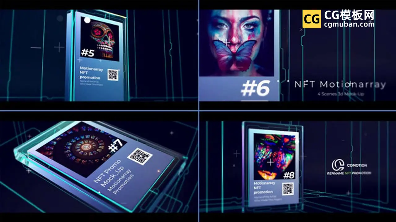 NFT卡片数字艺术品收藏UI商务视频素材展示pr模板