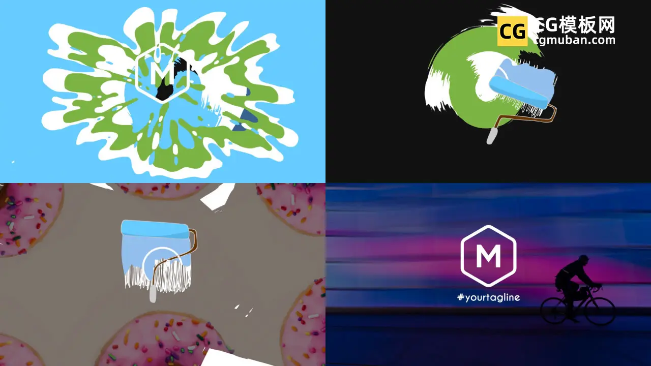 FCPX片头插件 4种油漆涂刷LOGO片头动画finalcut素材支持M1