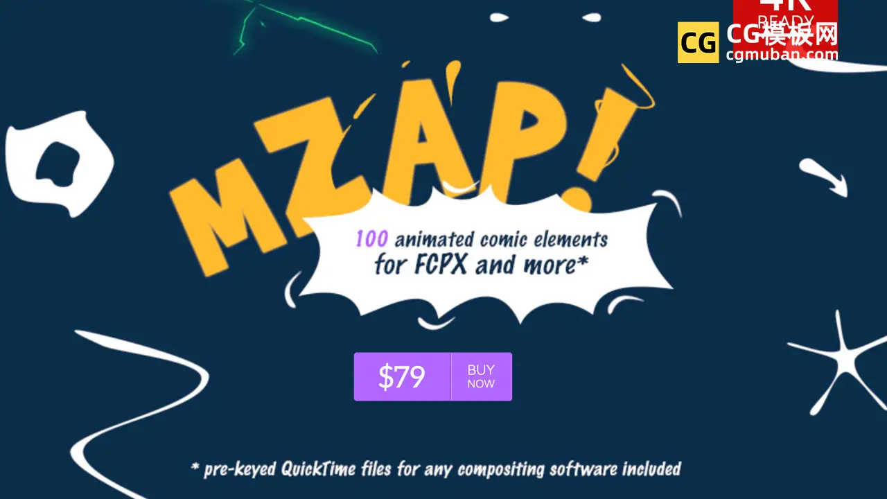 FCPX插件 100个霓虹发光卡通动漫流体能量MG动画元素包 视频素材 mZap