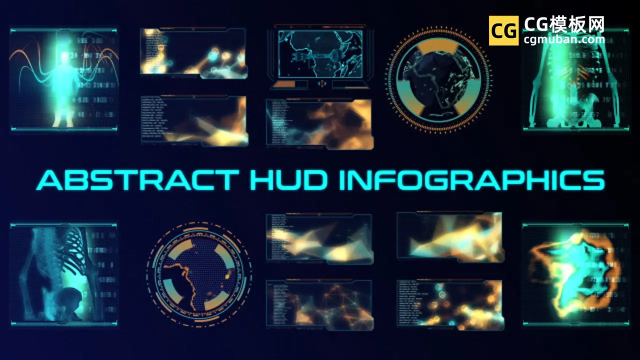pr全息模板 未来科幻HUD生物化学图表信息UI动画插图