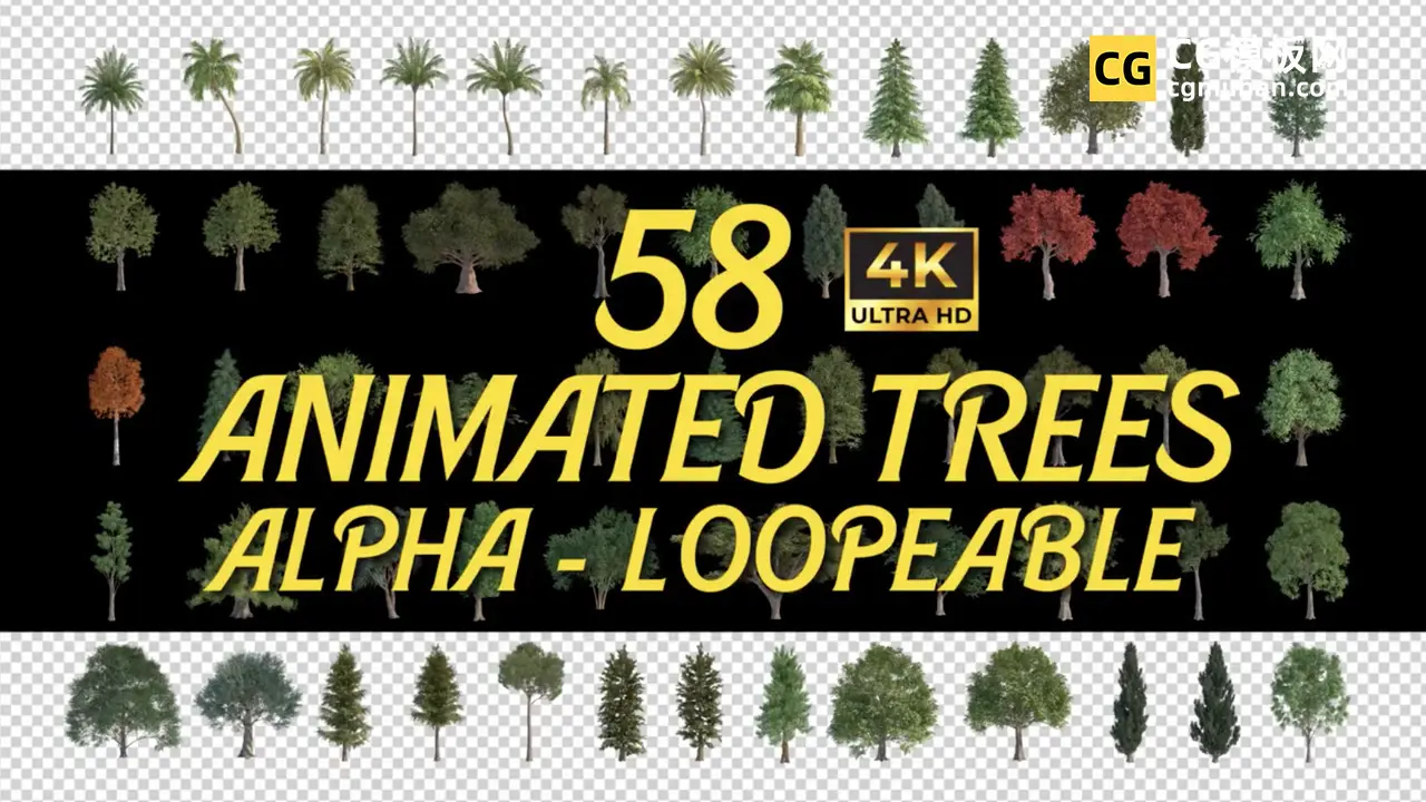 4K视频素材+AE模板 58组可循环树木动画叠加素材