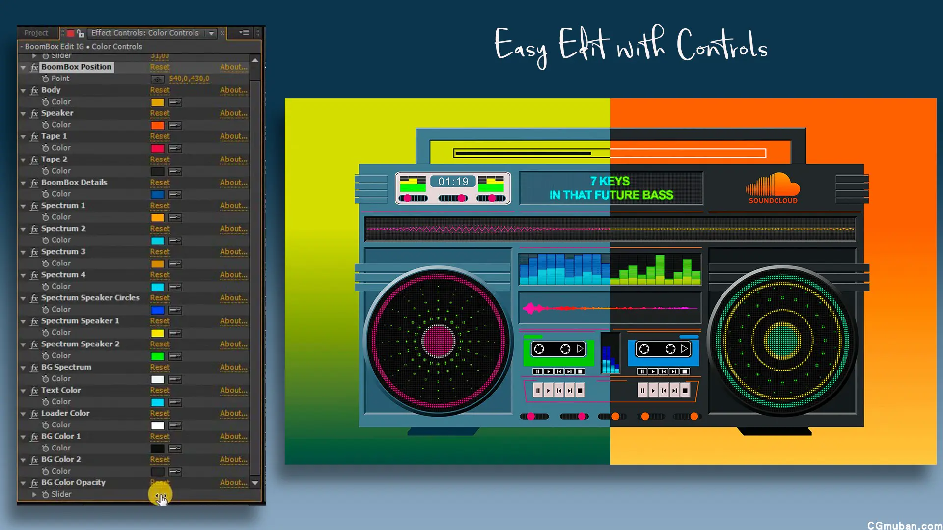 创意设计音乐专辑封面音频频谱可视化黑胶磁带播放器均衡器AE模板插图(1)