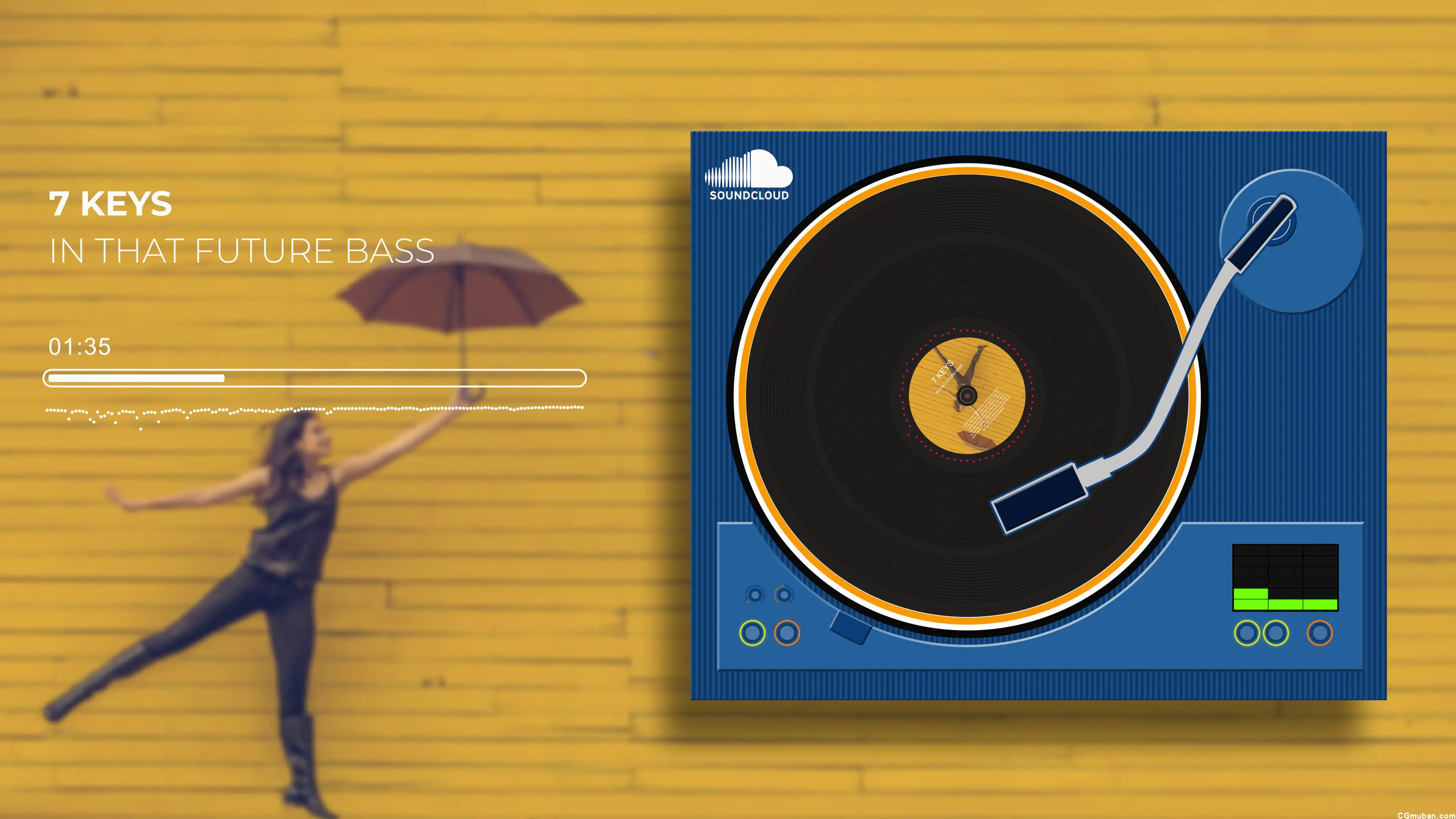 创意设计音乐专辑封面音频频谱可视化黑胶磁带播放器均衡器AE模板插图(2)