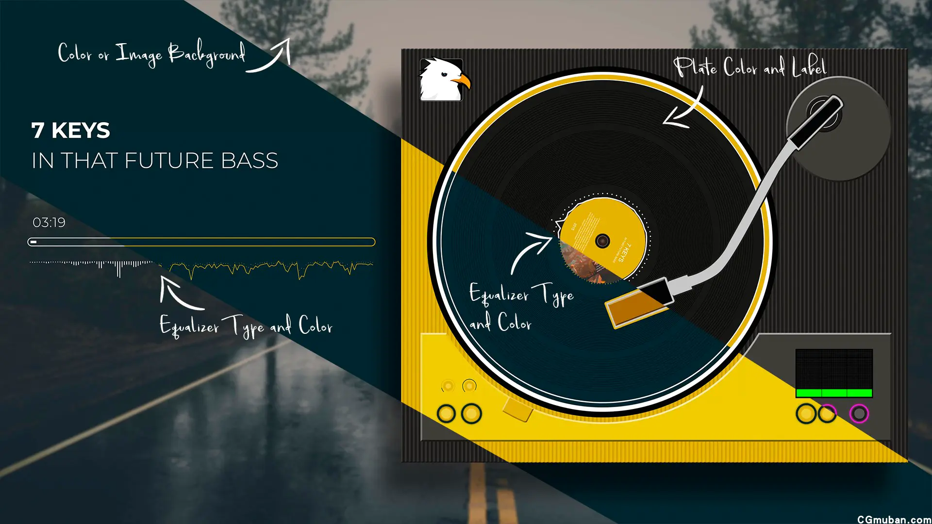 创意设计音乐专辑封面音频频谱可视化黑胶磁带播放器均衡器AE模板插图(6)