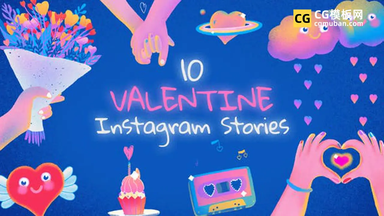 AE情人节模板 浪漫爱情心形花拉手动画手绘本动态海报 10 Valentine Stories插图