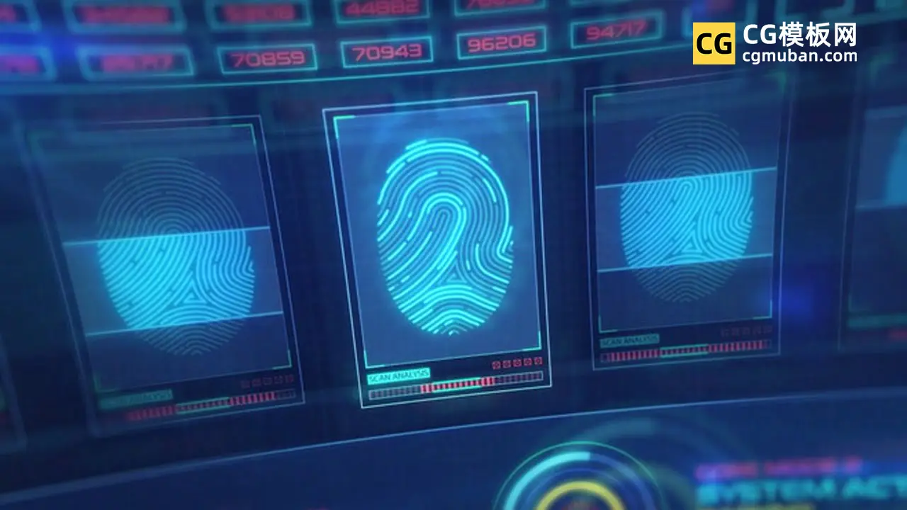 AE片头模板 指纹扫描解锁密码科幻片视频开场图