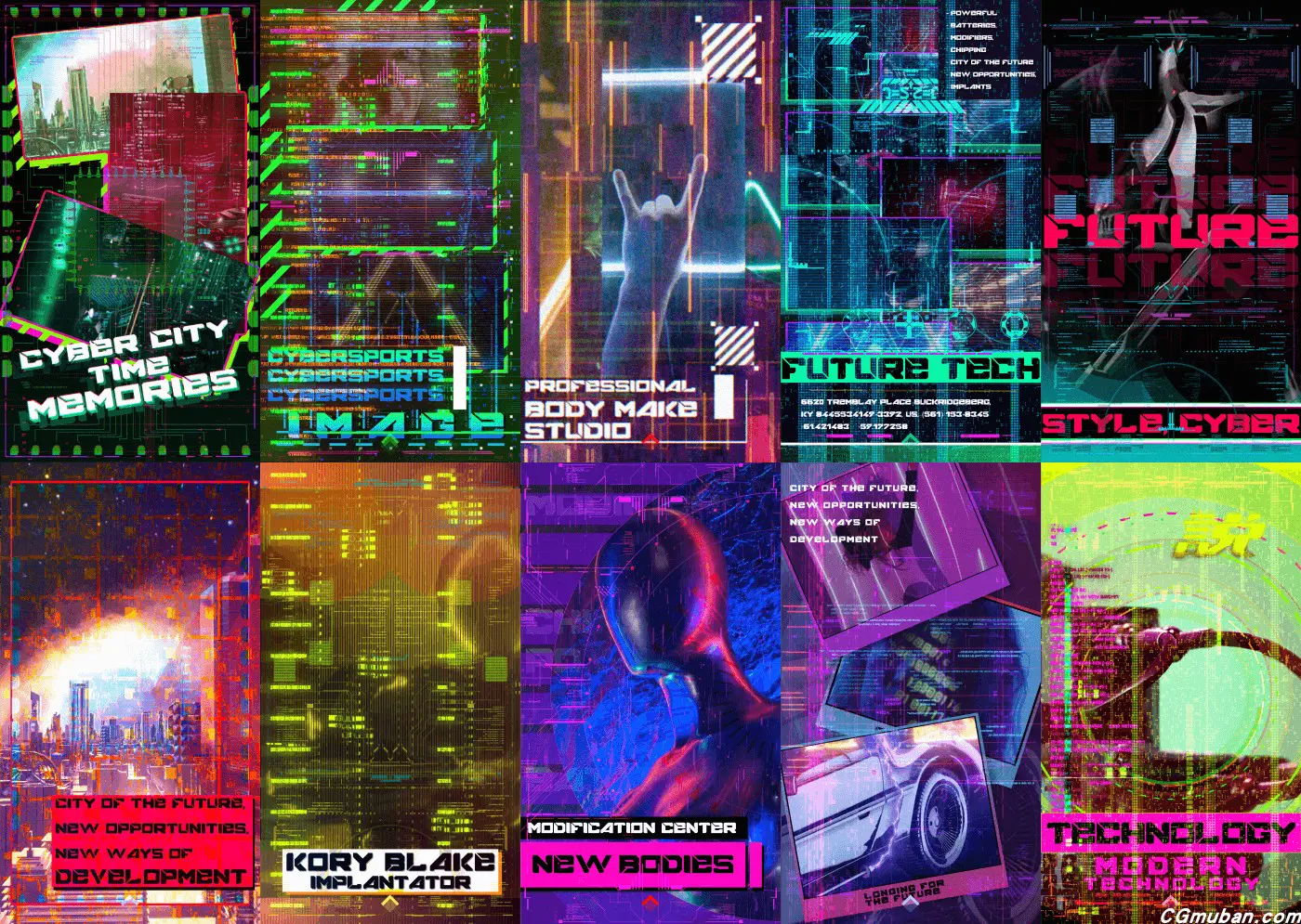 AE模板 科幻HUD赛博朋克霓虹风格动画元素包 兼容PR模板mogrt+视频素材 AEJuice Cyberpunk HUD 2.0图6