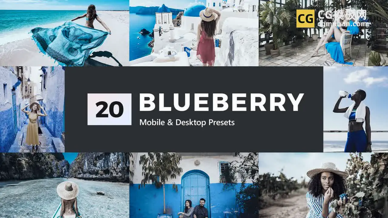 调色预设：20个蓝色圣托里尼 Lightroom 预设和 LUT 20 Blueberry sparklestock插图