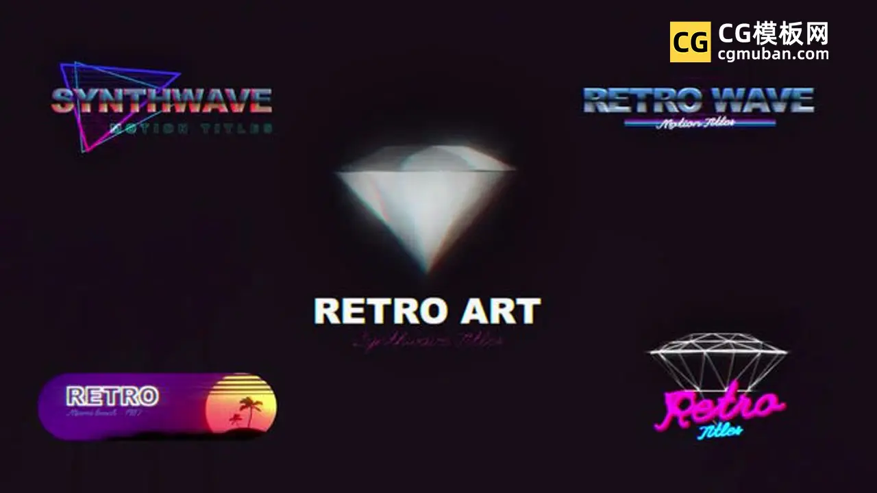 FCPX插件：复古80S标题 80年代蒸汽波赛博朋克钻石未来感字幕条fcpx插件 Retro 80s Titles插图