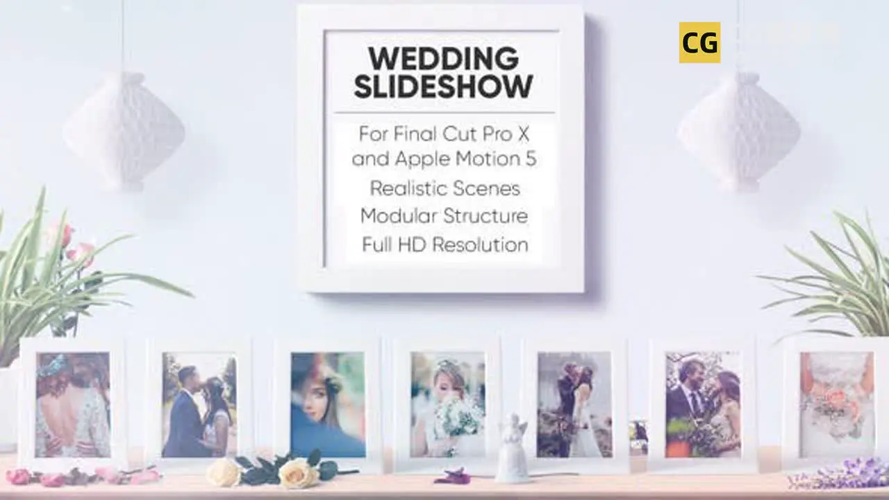 FCPX插件：3D实景相框婚礼照片墙模板 表白婚庆爱情回忆三维照片视频相册 Wedding Slideshow插图