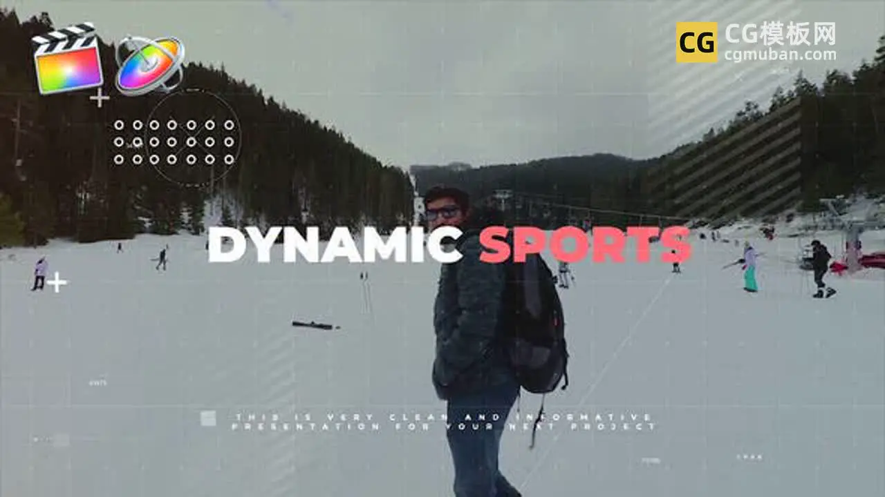 FCPX插件： VLOG运动滑雪模板 MG小元素分屏健身房宣传视频片头 Dynamic Sports插图