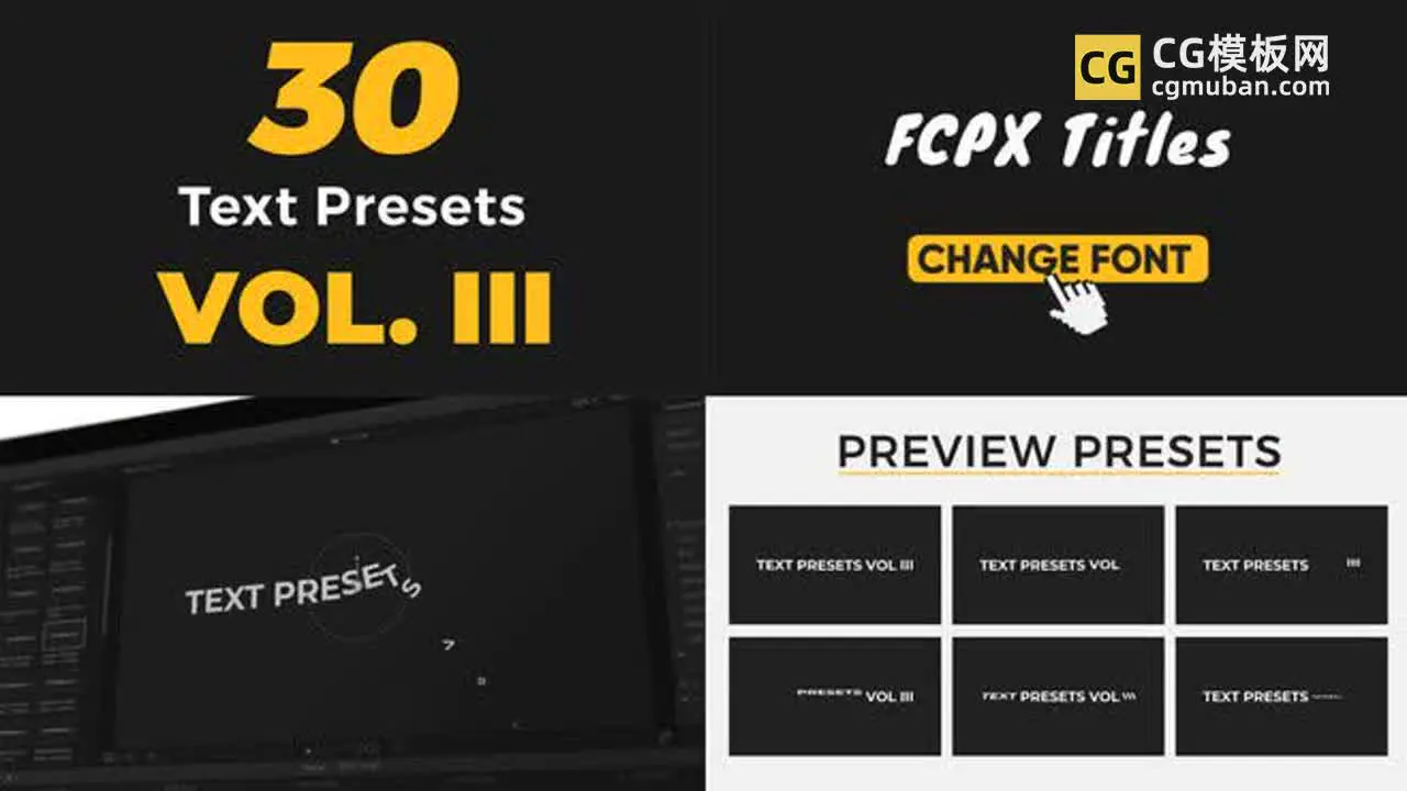 FCPX插件：出入画弹跳动画预设 30个标题文字动画样式合集 可改字体颜色速度 Text Presets Vol III插图