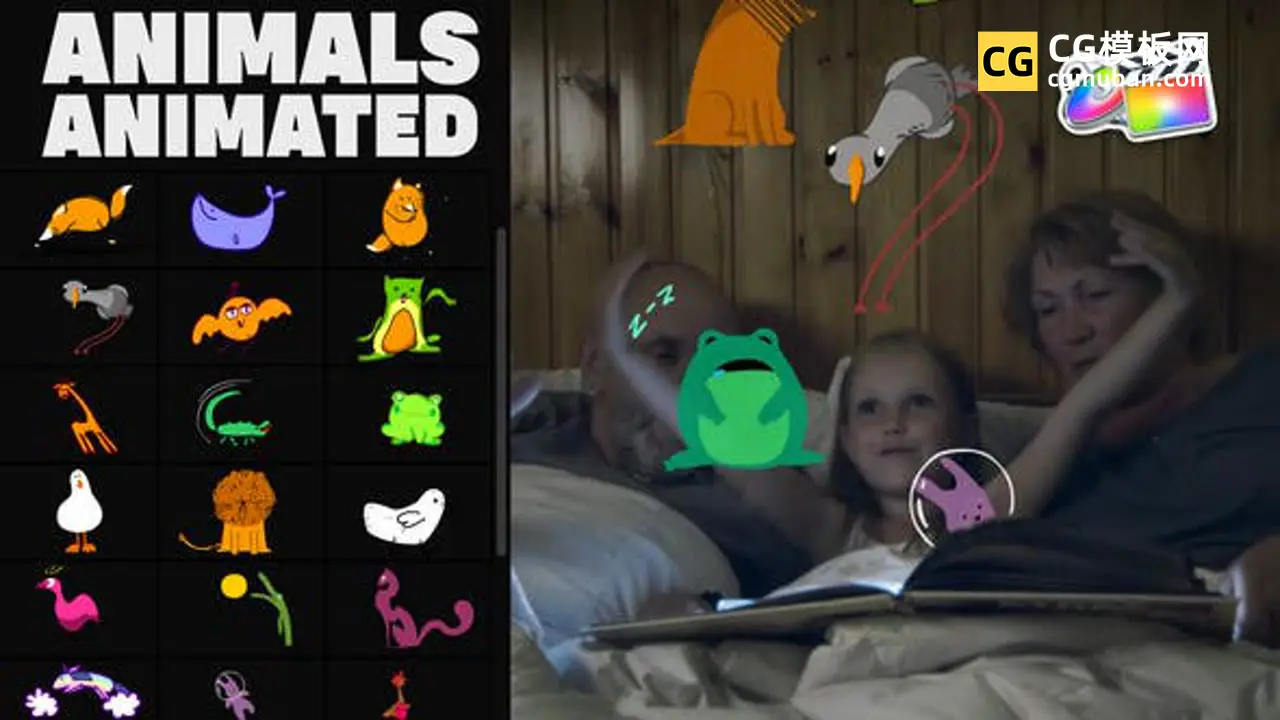 FCPX插件：动物贴纸模板 20个流体动态可爱卡通儿童VLOG贴图动画fcpx插件 Animals Animated Stickers Pack插图