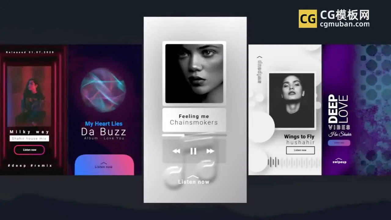 FCPX插件：音乐播放器模板 5个音波背景进度条波形动画视频展示fcpx插件 Instagram Music Stories V4插图