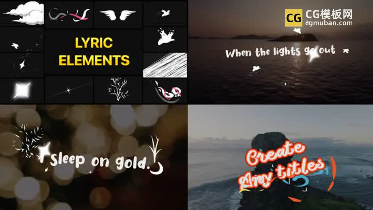 FCPX插件：歌词模板 12款卡通动画元素+9个MV音乐唱词文本标题场景插件 Lyric Elements插图