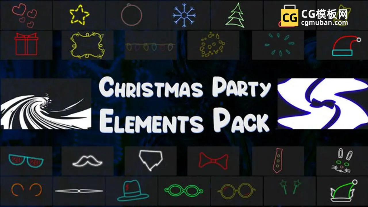 FCPX插件：圣诞图标元素 卡通可爱霓虹贴图视频素材finalcutpro插件 Christmas Party Elements Pack插图