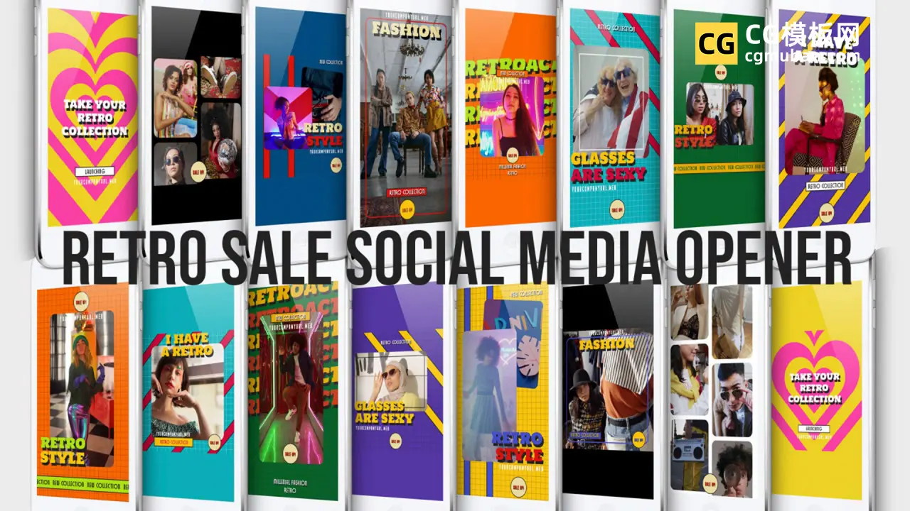 PR模板：竖屏动态海报 16个复古美式多彩竖版网格边框视频广告宣传Premiere模板 Retro Sale Social Media Opener插图