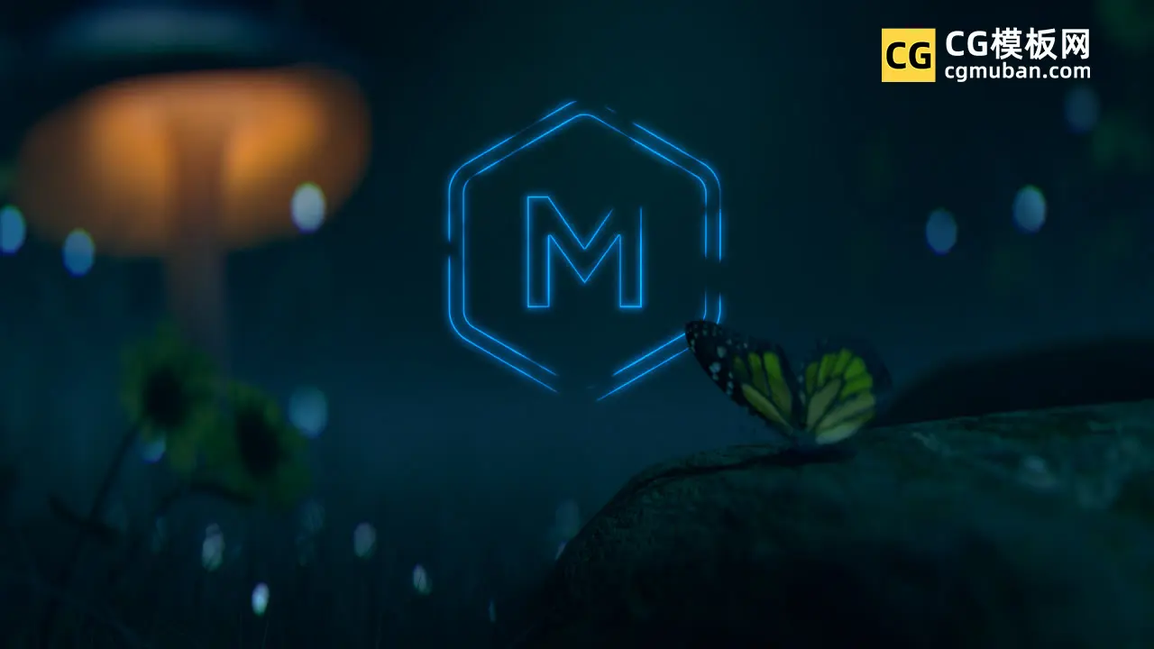 PR模板：魔法森林LOGO 露水草地树林夜晚蘑菇蝴蝶穿梭片头PR模版 Magic Forest Logo插图