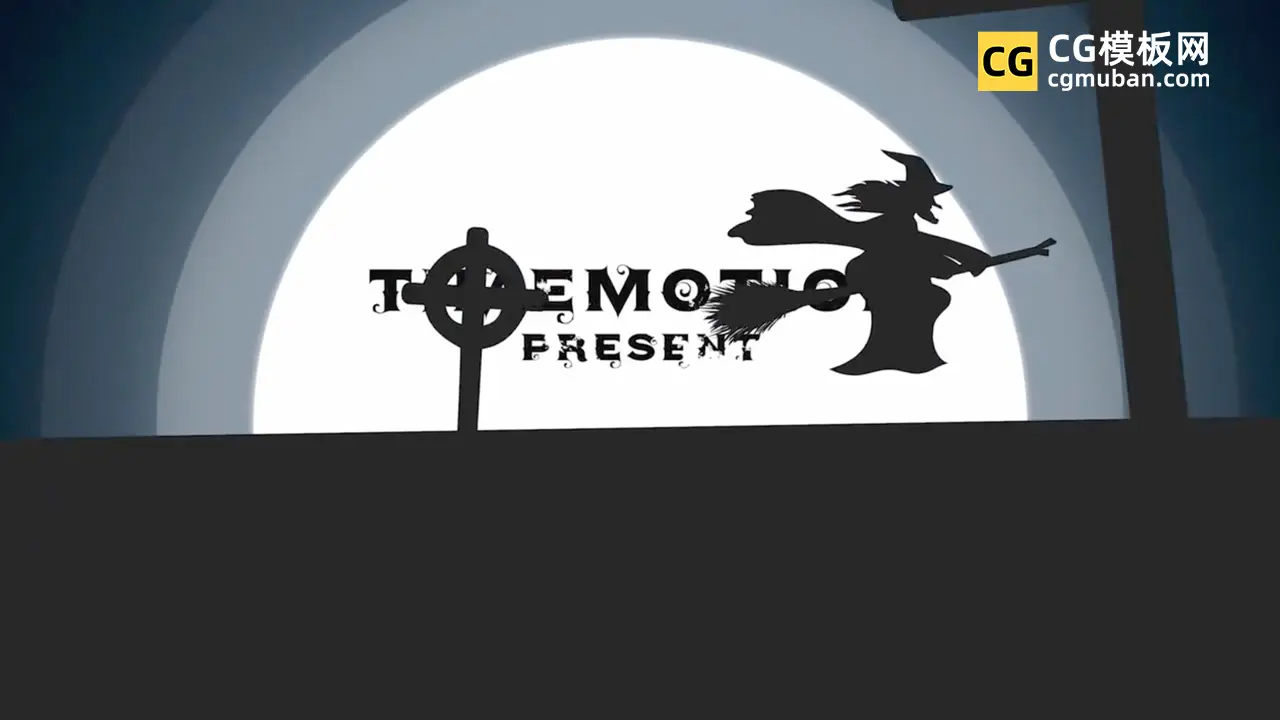 AE模板：万圣节标题片头动画 女巫飞过游乐园酒吧活动宣传AE模板 Halloween Flat Logo Reveal插图
