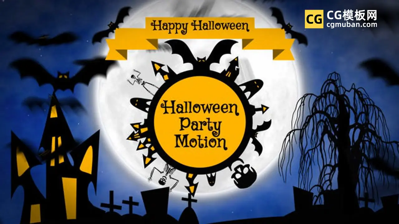 PR模板：万圣节片头 可爱卡通大标题节日活动预告视频PR模板 Halloween插图