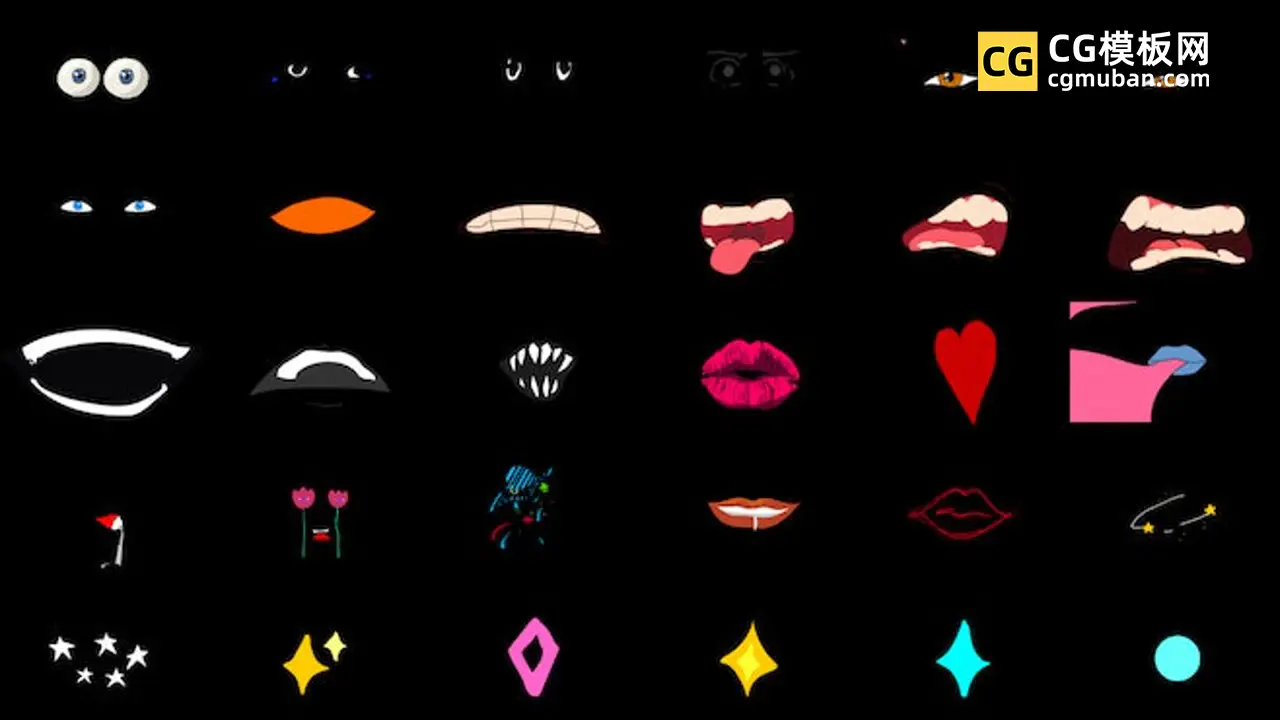 Hand-Drawn Lips And Eyes Stickers