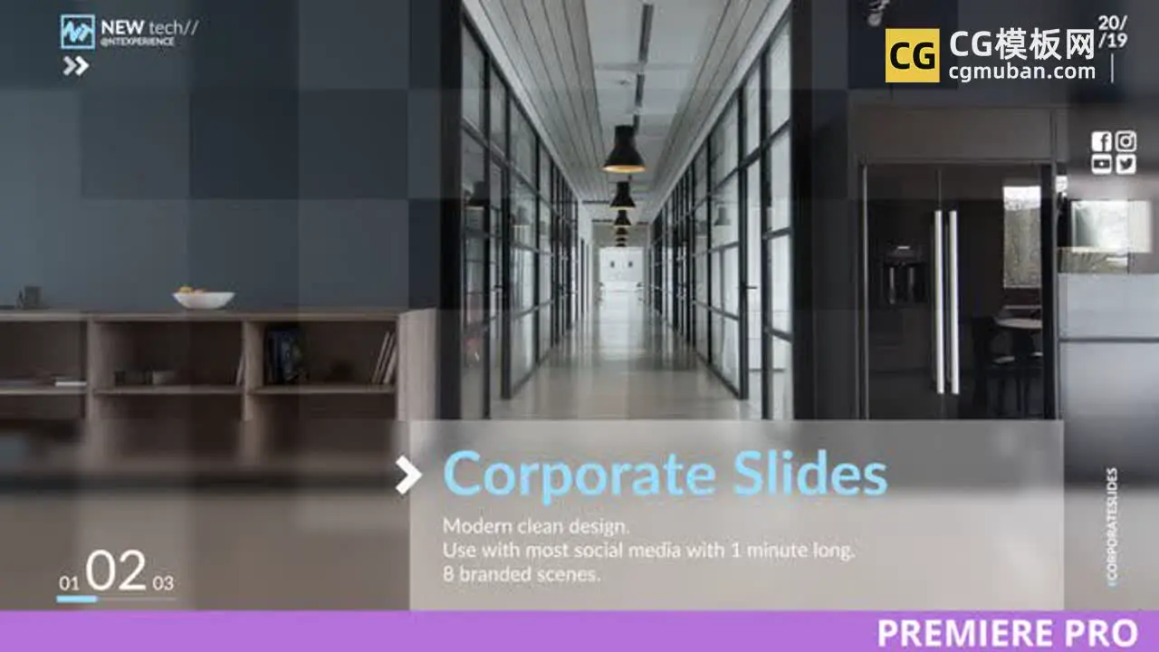 磨玻璃干净简洁PR模板 1分钟产品演示公司广播新闻活动促销大会简洁玻璃镜面划过幻灯片 Corporate Slides插图