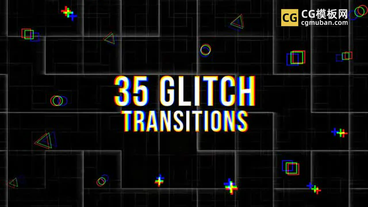 AE模板：35个像素格视频过渡 RGB画面条纹色块故障特效转场转换 35 Glitch Transitions插图