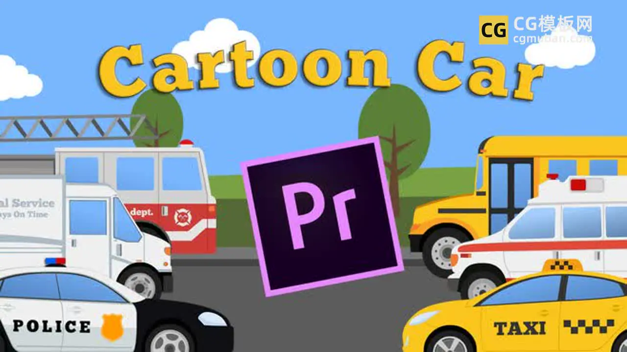 PR模板：MG汽车卡通动画 公路出租车轿车卡车公交巴士premiere视频素材 Cartoon Car Mini Pack插图