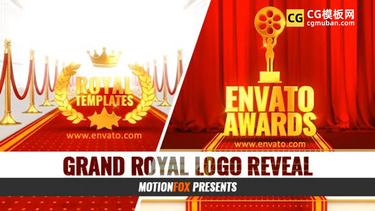 AE模板：震撼大气颁奖典礼电影节红毯三维LOGO展示动画视频片头模板 Grand Royal Logo Reveal插图