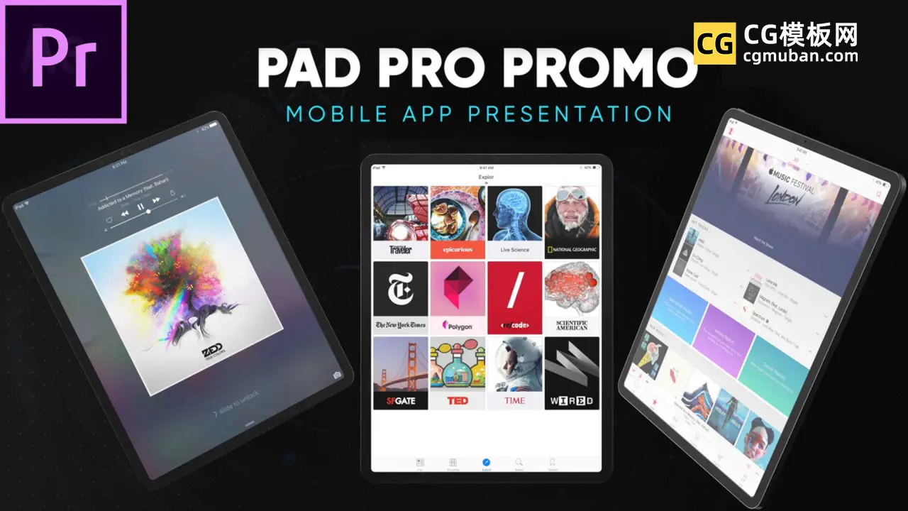 PR模板：应用程序网站展示模板 游戏公司宣传产品展示ipad平板动态样机PR模板 Pad Pro – App And Website Promo插图