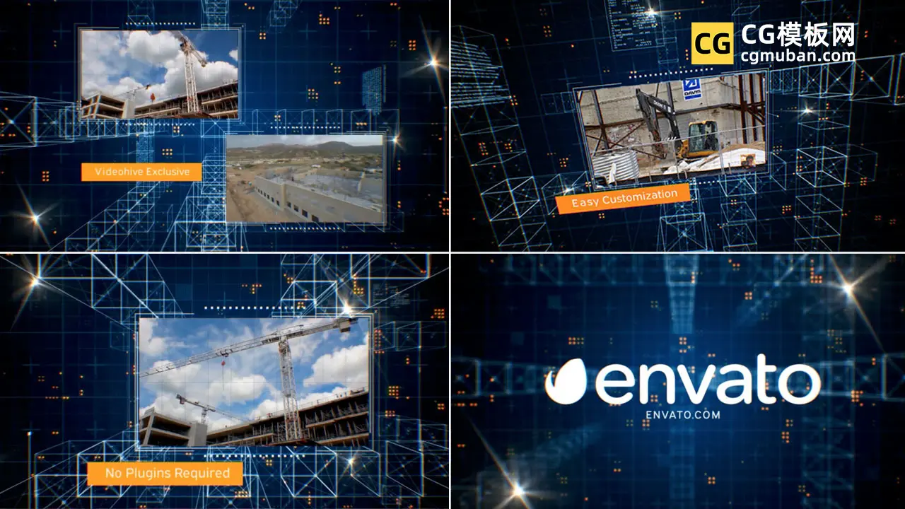 AE模板：数字化建筑幻灯片 科技空间企业图文展示视频模板 Construction插图