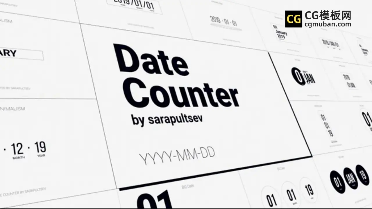 AE模板：日历计数器模版 电子倒计时简约年月日日期排版标题视频Ae模板 Date Counter插图