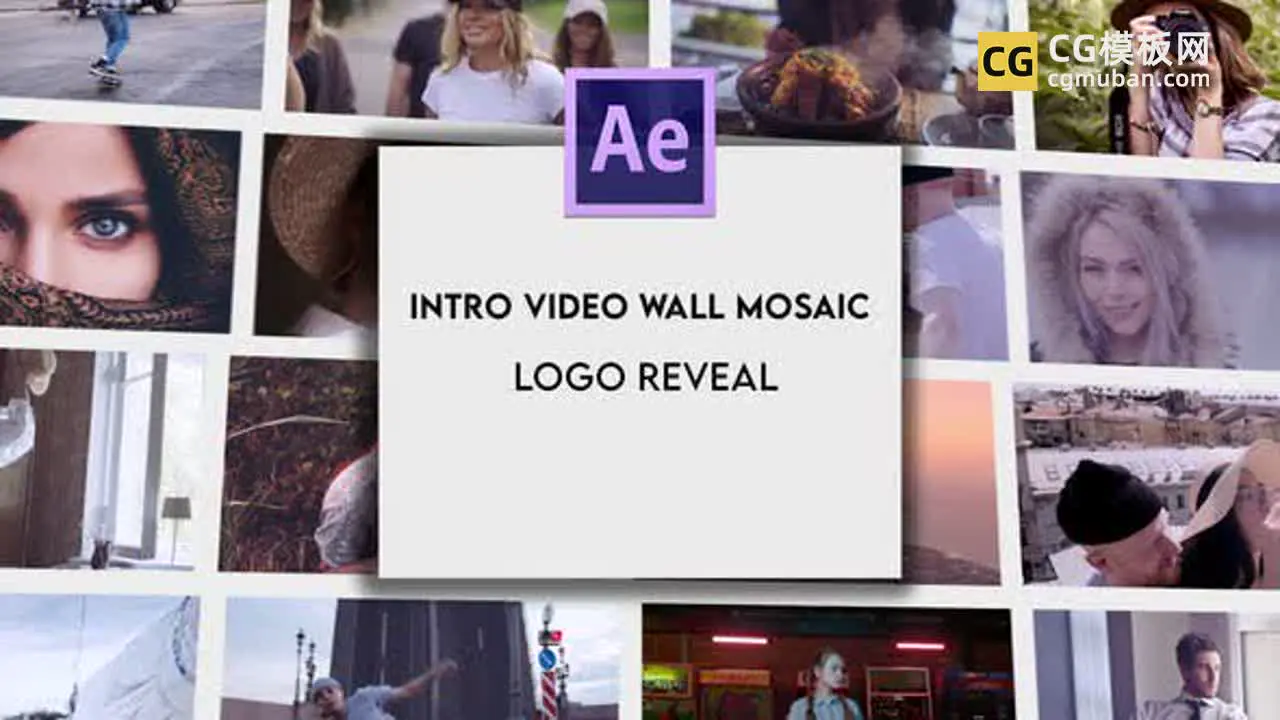 AE模板：拼贴照片墙视频模板 时尚马赛克网格 Intro Video Wall Mosaic Logo Reveal插图