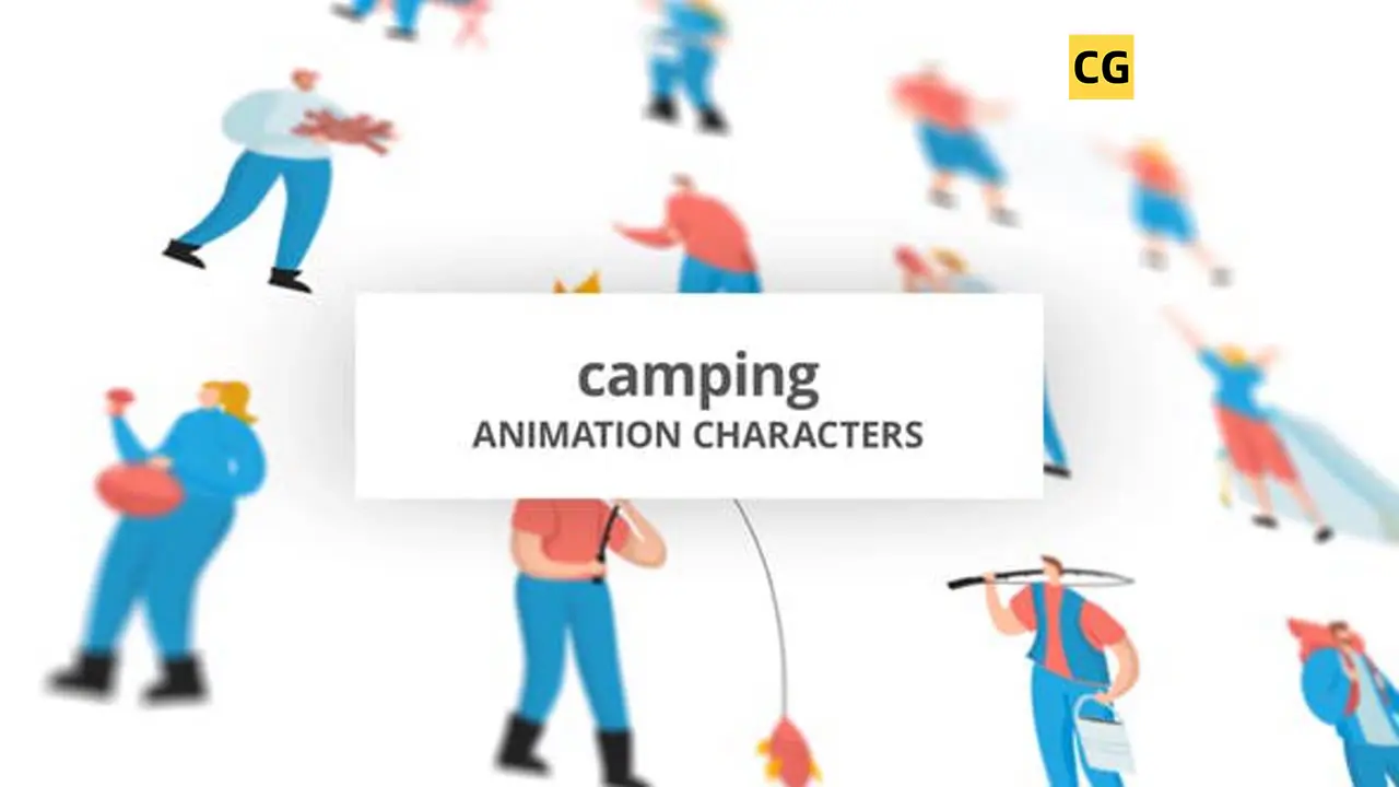 AE模板：露营主题钓鱼帐篷卡通MG人物形象视频解说循环动画 Camping – Character Set插图