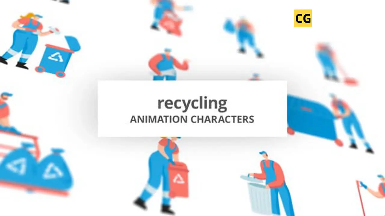AE模板：垃圾处理主题卡通MG人物形象回收再利用节能宣传视频解说循环动画 Recycling – Character Set插图