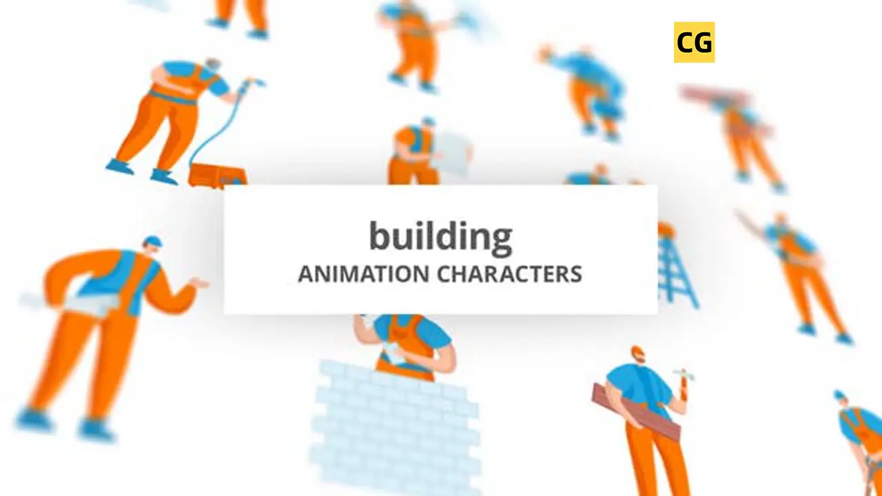 AE模板：建筑工地主题建筑工人卡通MG人物形象视频解说循环动画 Building – Character Set插图