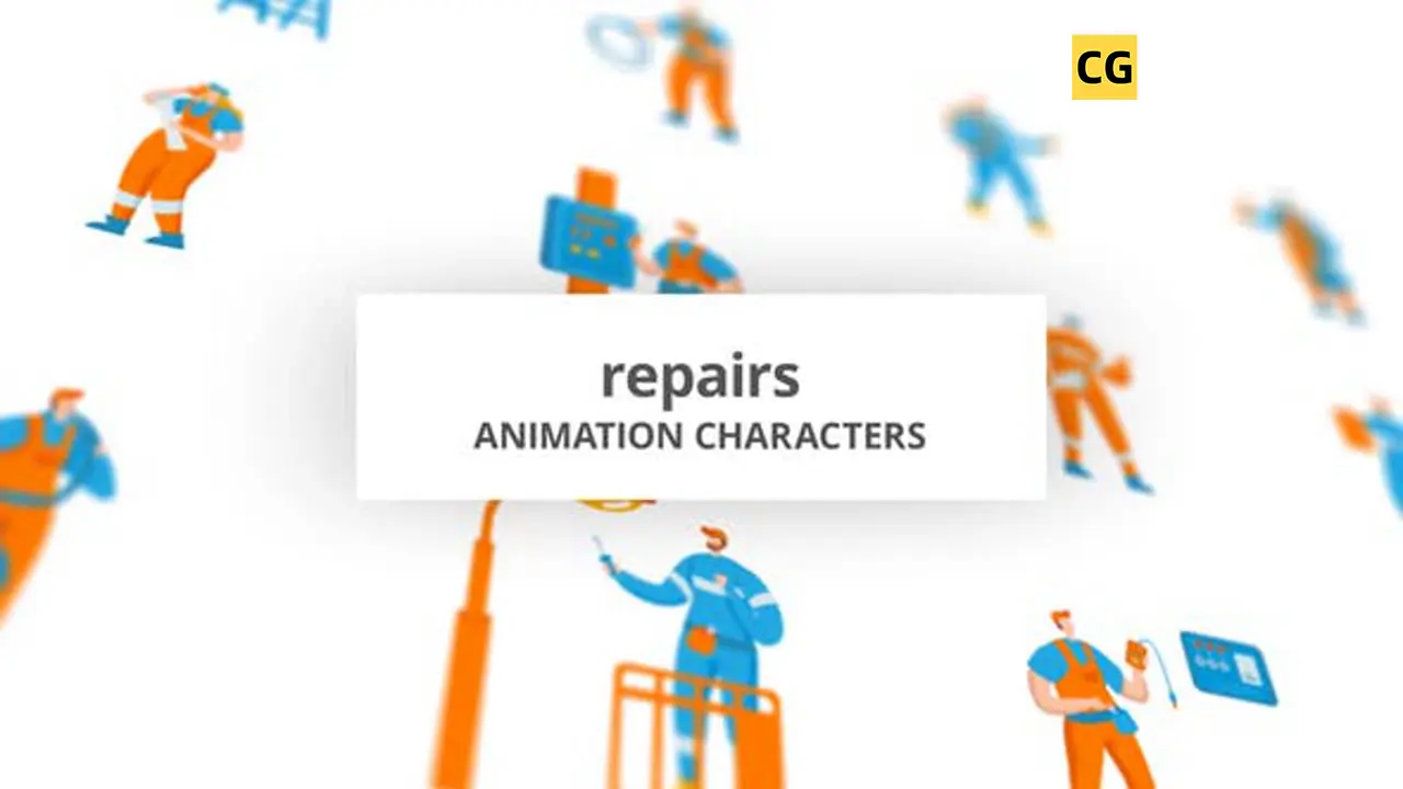 AE模板：家电维修工人主题卡通MG人物形象视频解说循环动画 Repairs – Character Set插图