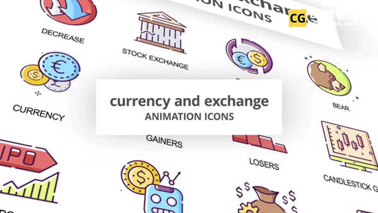 AE模板：财经金融类主题模板 理财股票收益波动动态图标视频素材 Currency & Exchange – Animation Icons插图