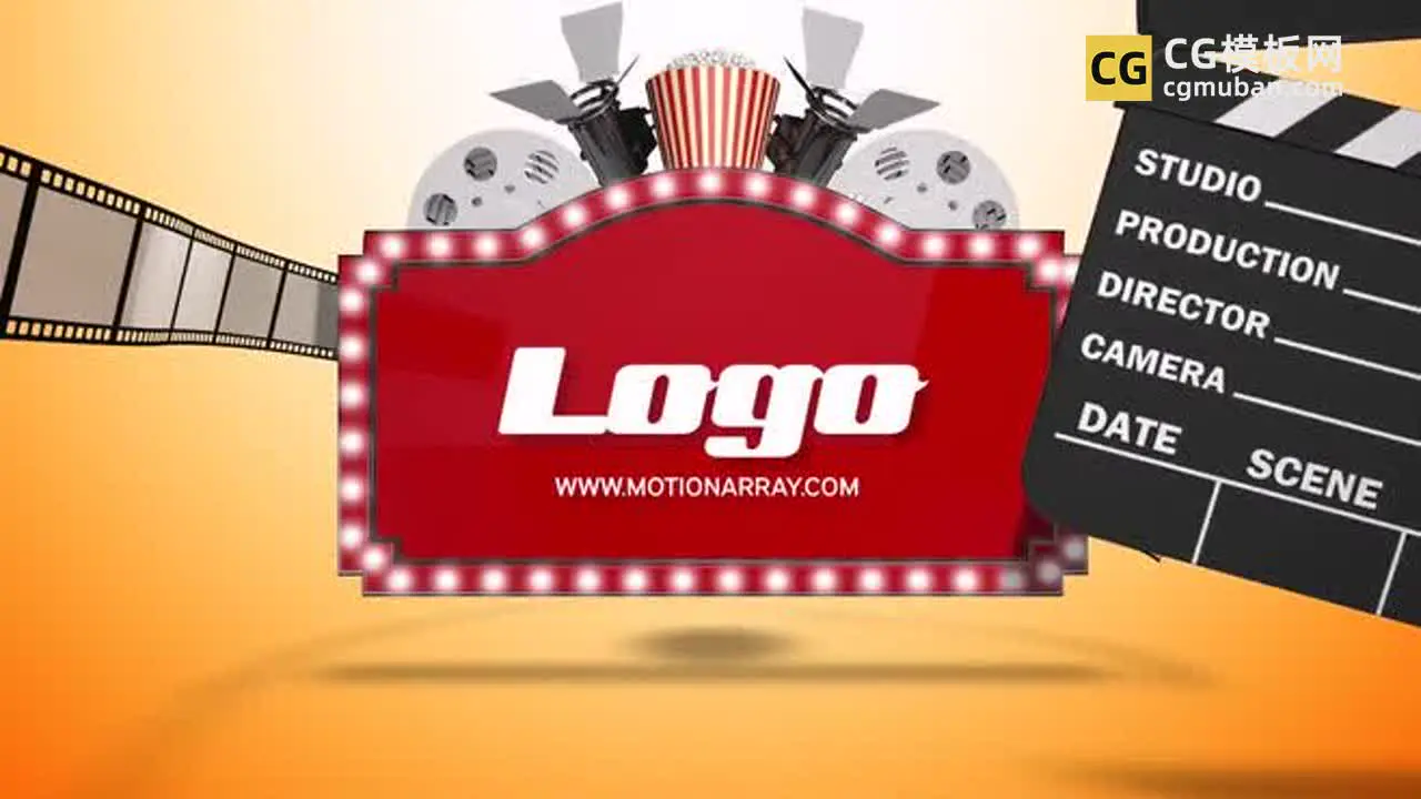 PR模板：电影院宣传片头 3d动画复古80年代影棚影厅视频片头模板 Movie Logo插图