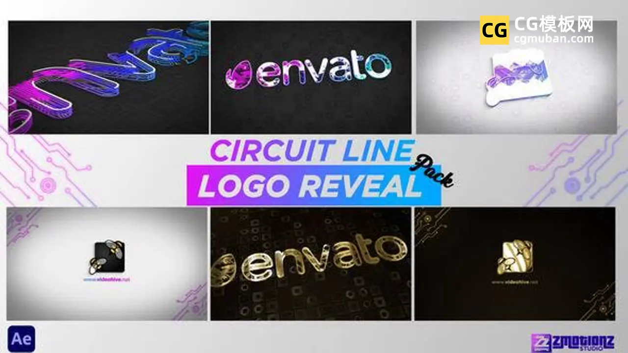 AE模板：3D金电路线条轮廓描边勾勒logo标志演绎动画片头模板 Logo Reveal Circuit Line插图