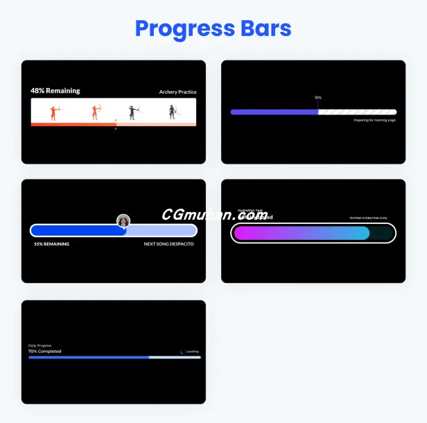AE模板：30+加载进度条计数器缓冲动画列表百分比信息图表AE模板 Loaders, Spinners & Progress Bars Pack插图(3)