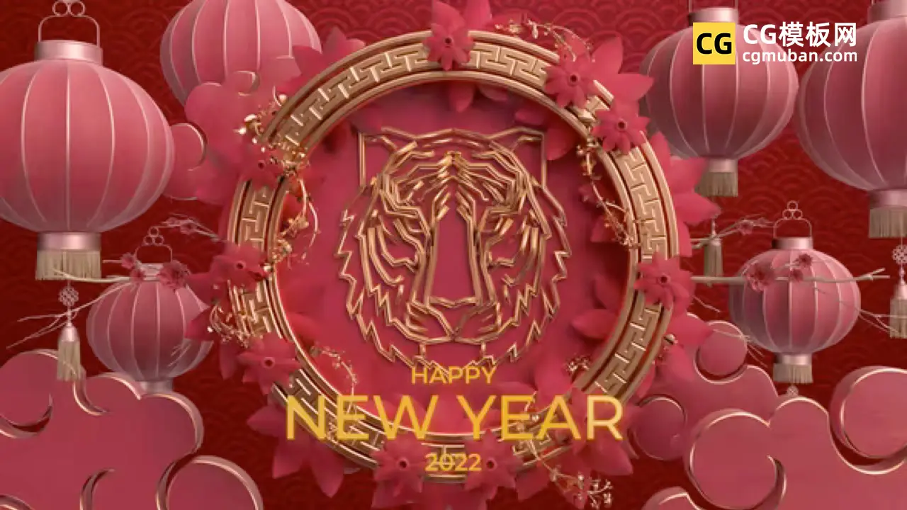 AE模板：中国风2022虎年新年春节折扇打开虎头视频片头AE模板 Chinese New Years Eve Elegant Logo Reveal插图