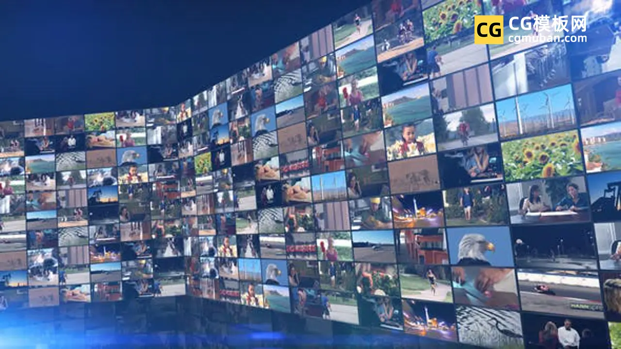 由3块滚动屏幕墙组成的超大型3D视频墙动画设计AE模板插图