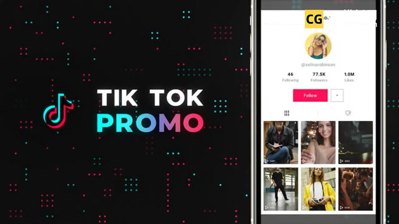 AE模板：抖音tiktok界面个人账号页面自媒体照片关注点赞竖屏4K视频模板 Tik Tok Promo插图