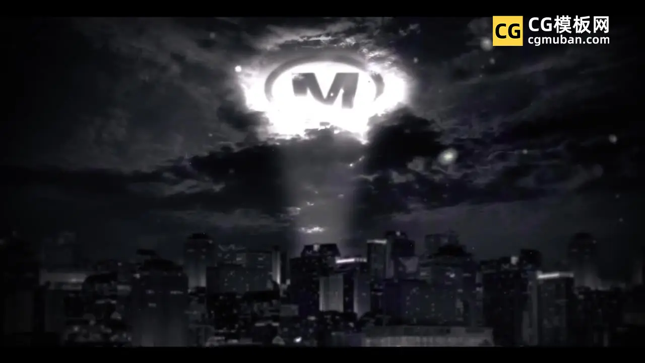 AE模板：城市上空LOGO闪现 大气黑暗夜空云层超级英雄出场发光徽标 Super Hero Logo Reveal插图