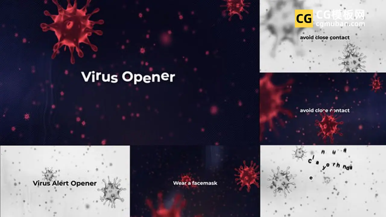 PR模板：防疫宣传模板 卡通三维病毒飘散动画疫情主题标题片头PR模板 Virus Alert Opener插图