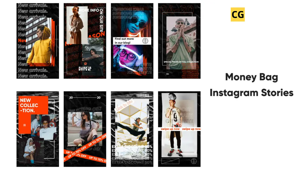PR模板：竖屏动态海报 8个纸纹理背景自媒体竖版视频广告Premiere宣传模板 Money Bag – Instagram Stories插图